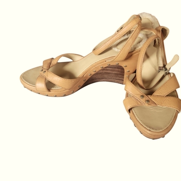 UGG 'Rochelle' Women's Tan Studded Strappy Wedge Stacked Ankle Strap Sandals W8 - Picture 8 of 10